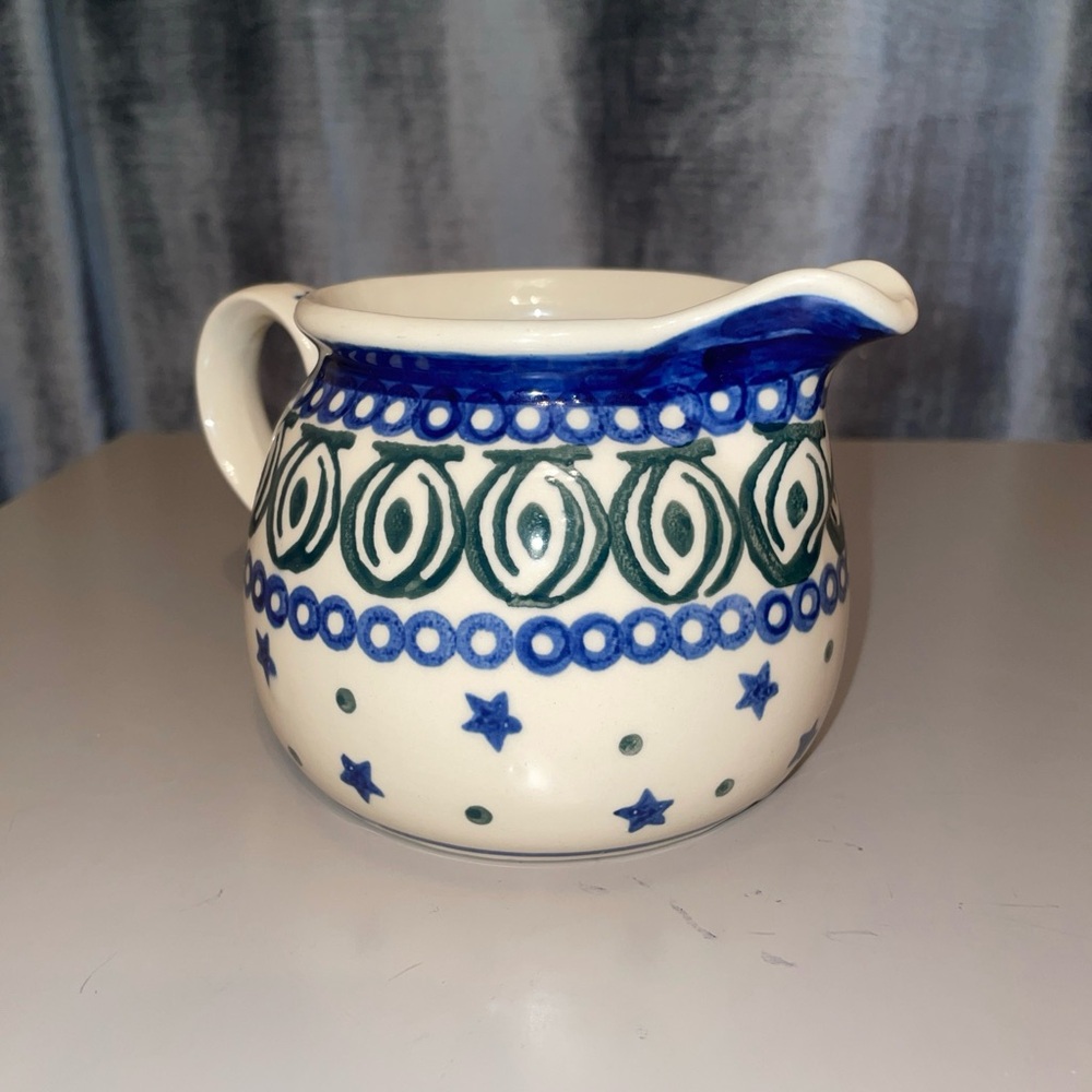 Polish Pottery Wiza  Creamer Hand Made Poland Ceramic Blue/ Green - 15